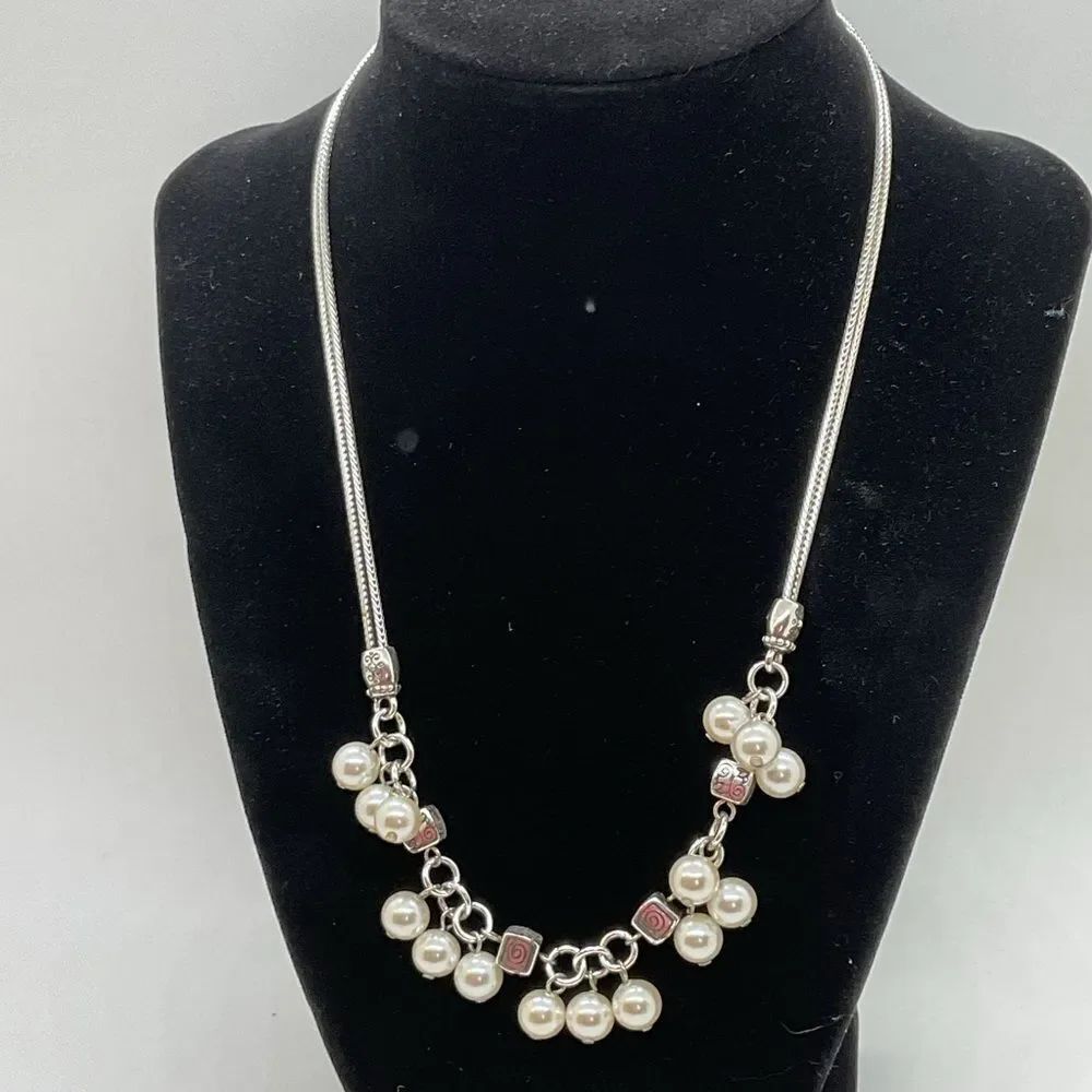 Brighton Silver and Faux Pearl Dangle Necklace